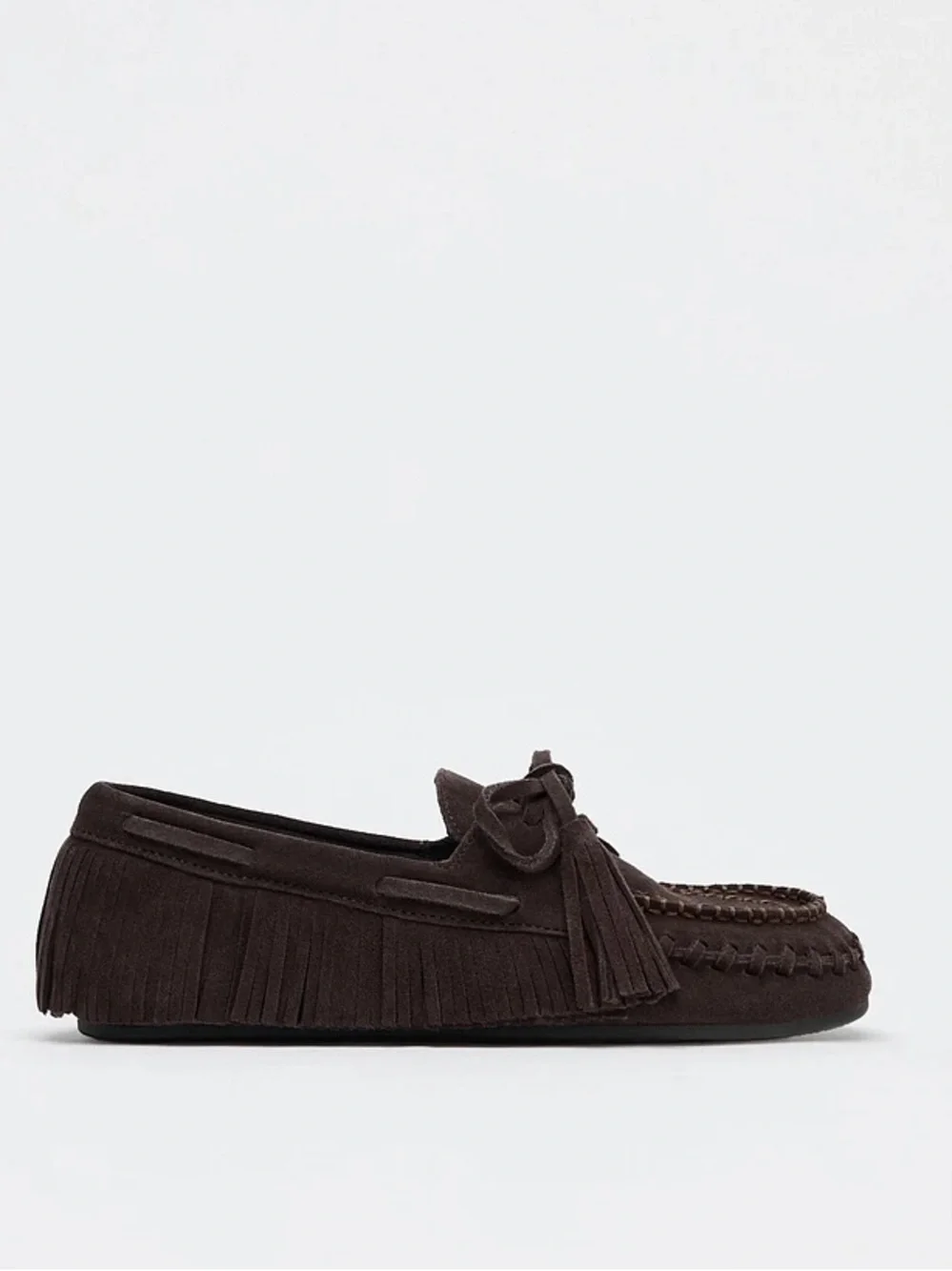Zara Split Suede nautical-style flat Loafers in Chocolate Brown SZ 37
